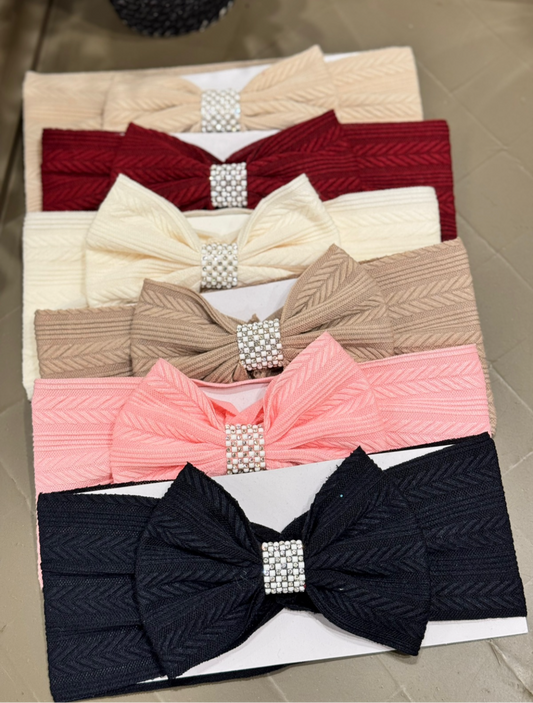 Knit style baby bow soft nylon headbands