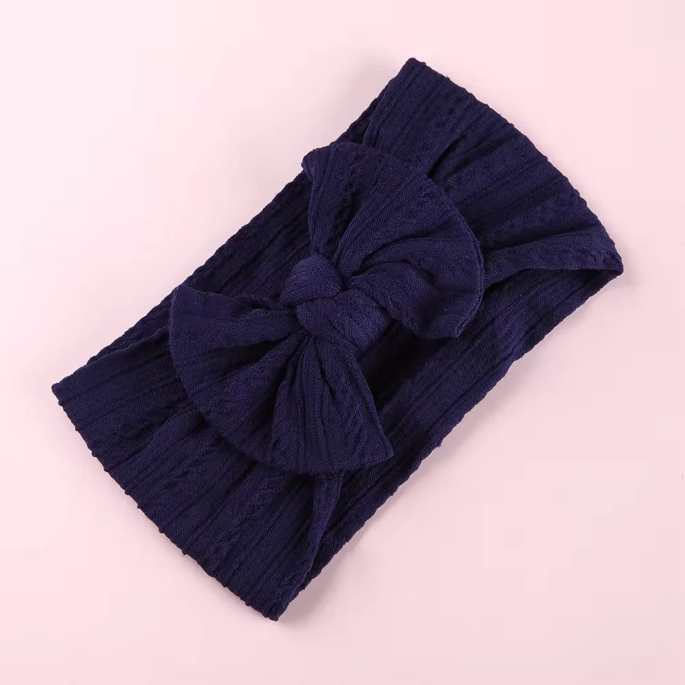 Navy blue cable knit wire single bow headband