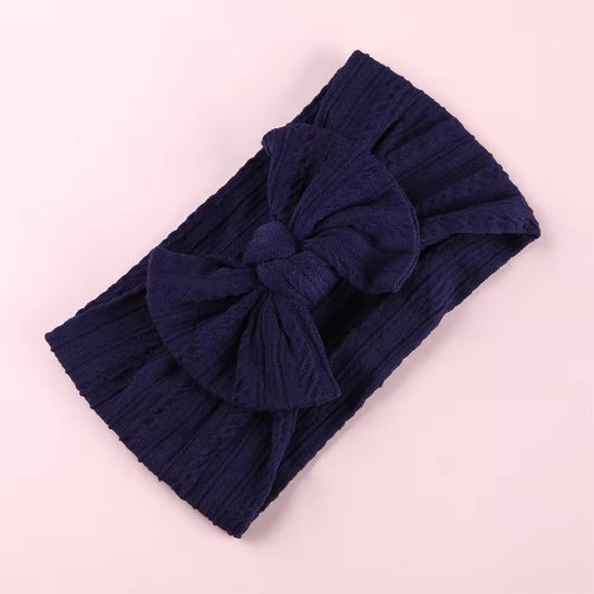 Navy blue cable knit wire single bow headband