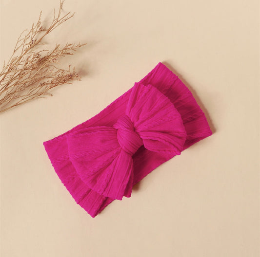 Hot pink double bow headband (knitted wire)