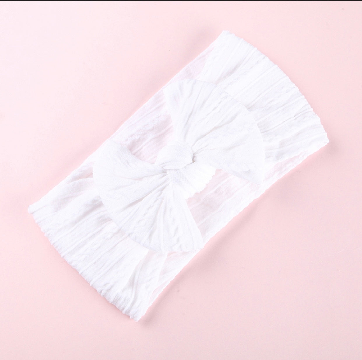 White cable knit wire imported nylon single bow headwrap