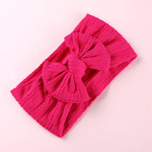 Hot pink cable knit wire single bow headband