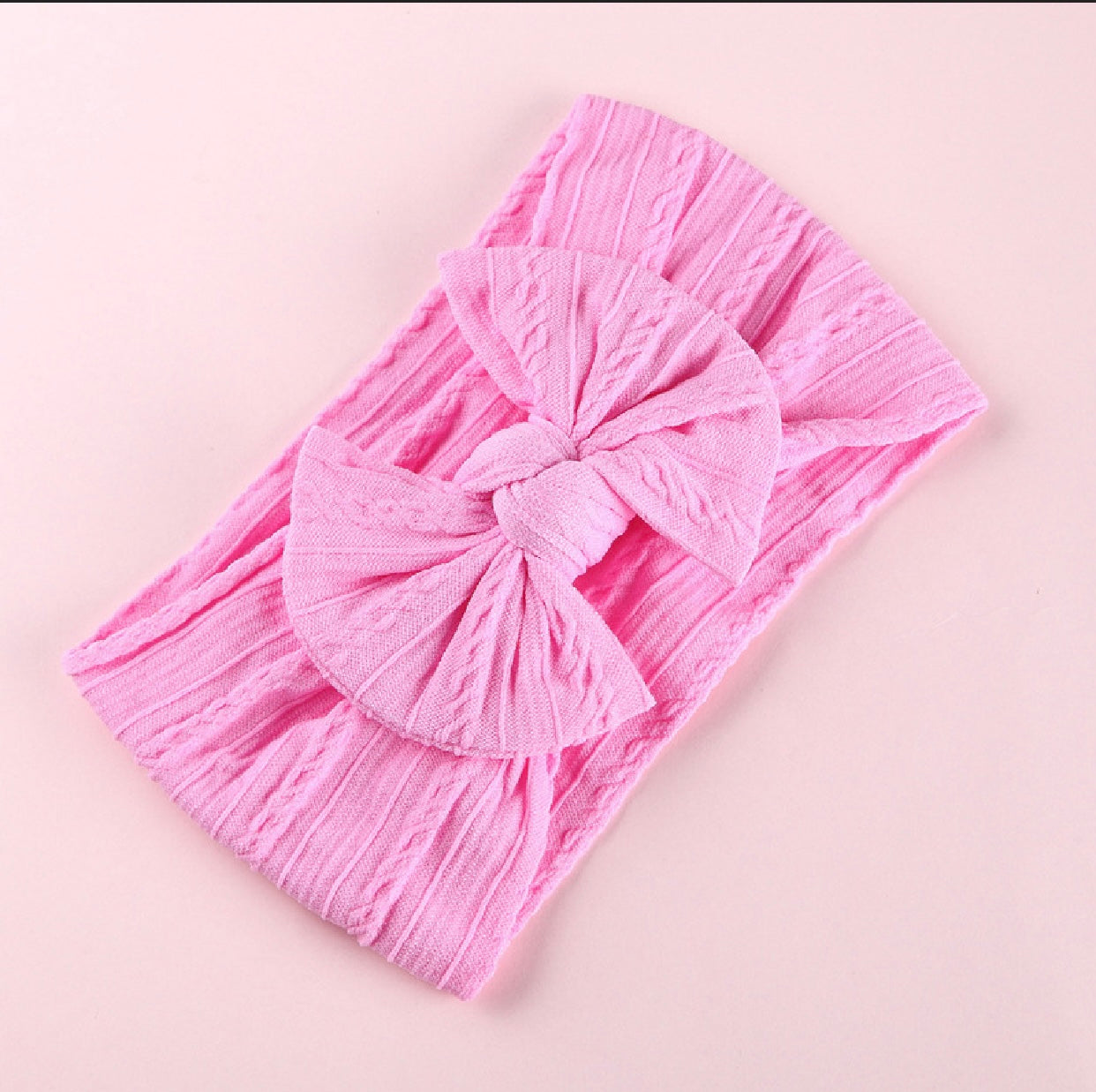 Baby pink cable knit wire imported nylon single bow headband