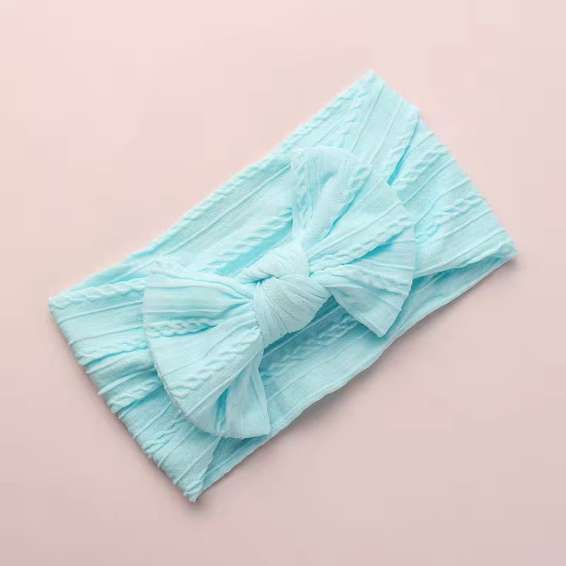 Blue cable knit wire imported nylon bow headwrap