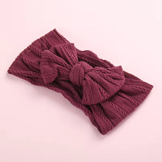 Mehroon cable knit wire imported nylon single bow headband