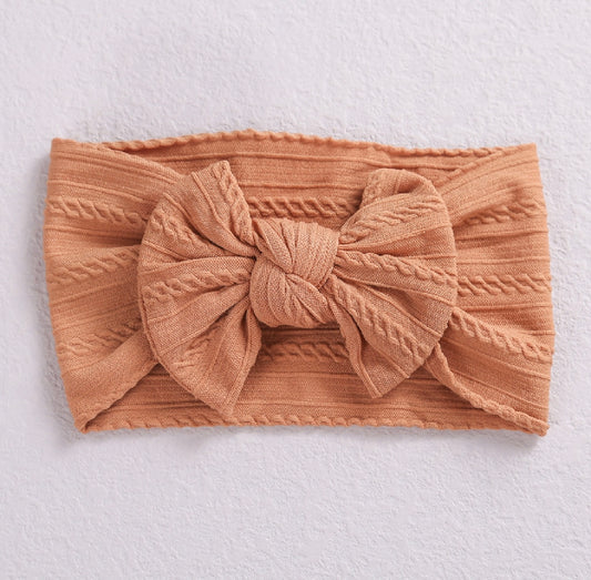 Brown cable knit wire single bow headband