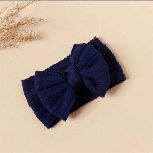 Navy blue double bow headband (knitted wire)