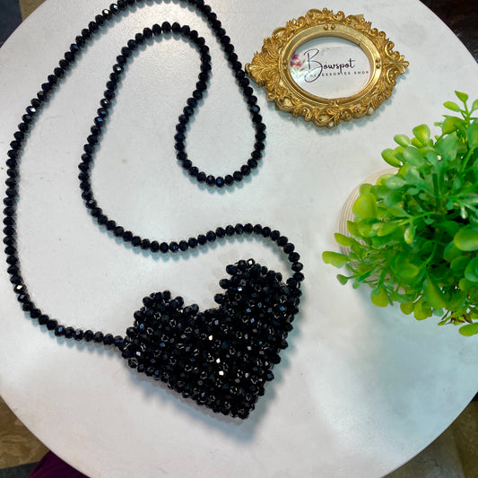 Crystal pearls (Black heart) mini bag