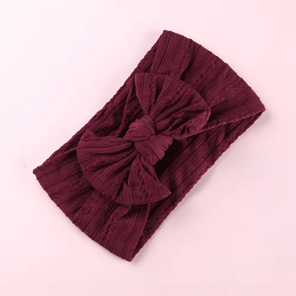 Mehroon cable knit wire imported nylon single bow headband