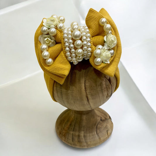 Pearls embellished bow bands