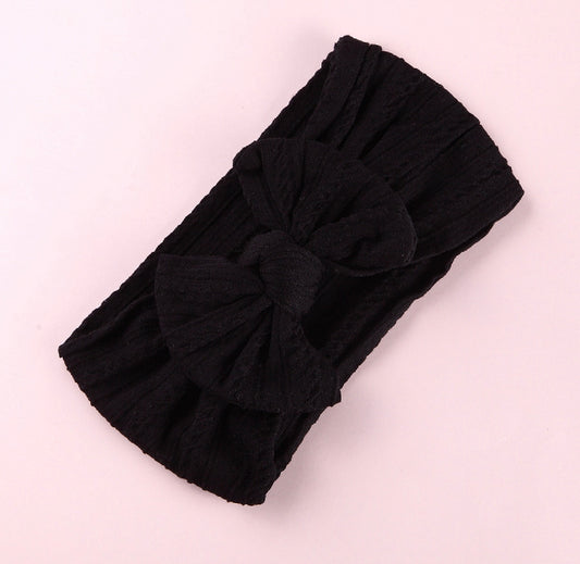 Black cable knit wire single bow headband