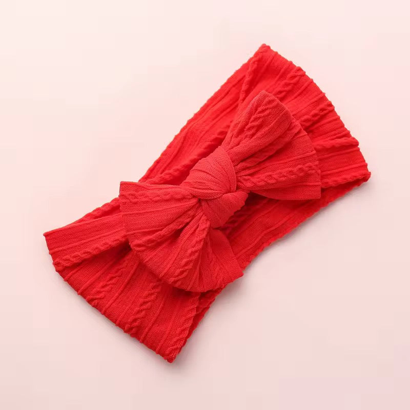 Red cable knit wire imported nylon single bow headwrap